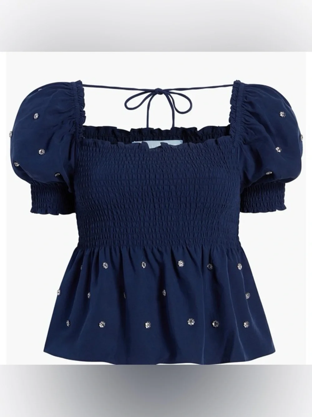 Hill House Home Jewel Jammie Top Navy Crystal Smocked Size Small